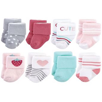 Hudson Baby Infant Girl Cotton Rich Newborn and Terry Socks, Strawberry 8 pk 0-6 Months