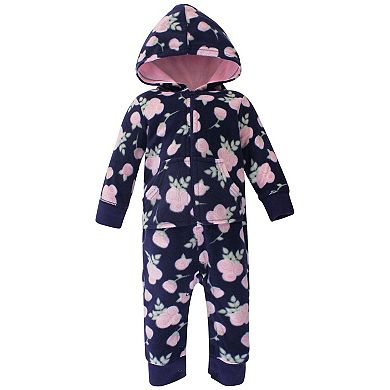 Hudson Baby Infant Girl Fleece Jumpsuits 2pk Navy Rose 3-6 Months