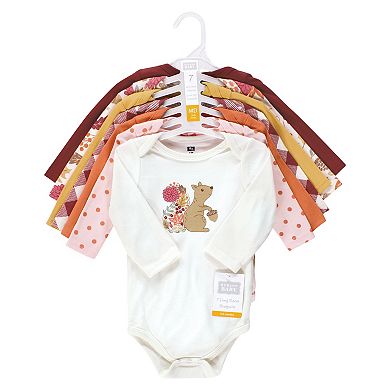 Hudson Baby Infant Girl Cotton Long-Sleeve Bodysuits, Fall Squirrel 7-Pack