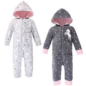 Hudson Baby Infant Girl Fleece Jumpsuits, Coveralls, and Playsuits 2 pk Whimsical Unicorn