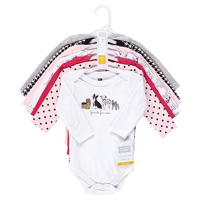 Hudson Baby Infant Girl Cotton Long-Sleeve Bodysuits, Girl Dogs 7-Pack