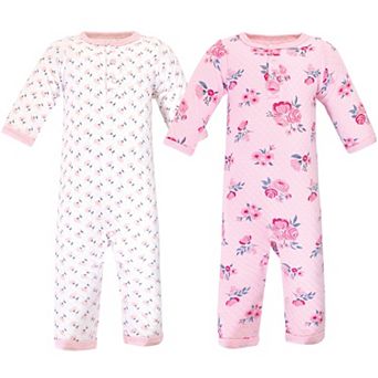 Hudson Baby Infant Girl Premium Quilted Coveralls 2 pk Pink Navy Floral