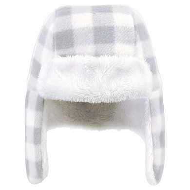 Hudson Baby Unisex Baby Trapper Hat, Mitten and Bootie Set, Gray White Plaid