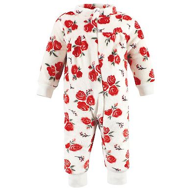 Hudson Baby Infant Girl Plush Jumpsuits, Red Rose Leopard