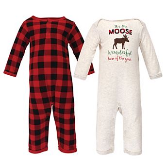Hudson Baby Infant Boy Holiday Cotton Coveralls 2 pk Moose Wonderful Time