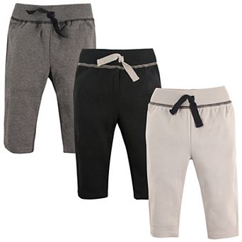 Hudson Baby Infant and Toddler Boy Cotton Pants 3 pk Black Gray