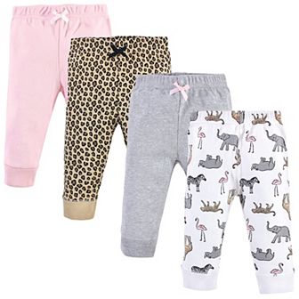 Hudson Baby Infant and Toddler Girl Cotton Pants 4 pk Modern Pink Safari