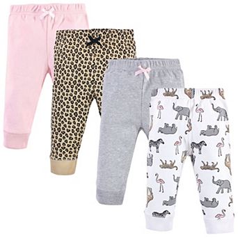 Hudson Baby Infant and Toddler Girl Cotton Pants 4 pk Modern Pink Safari, 3T