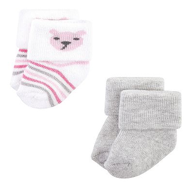Hudson Baby Infant Girl Cotton Rich Newborn and Terry Socks, Bear Girl