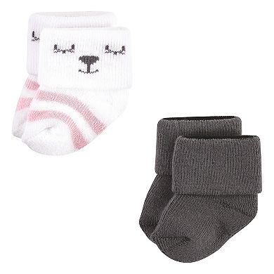 Hudson Baby Infant Girl Cotton Rich Newborn and Terry Socks, Bear Girl