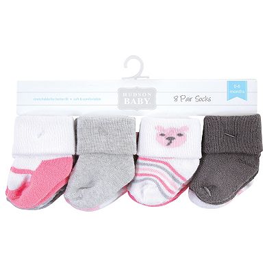 Hudson Baby Infant Girl Cotton Rich Newborn and Terry Socks, Bear Girl