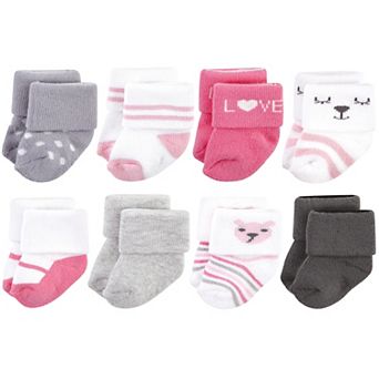 Hudson Baby Infant Girl Cotton Rich Newborn and Terry Socks, Bear Girl