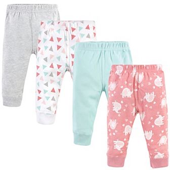 Luvable Friends Baby and Toddler Girl Cotton Pants 4 pk Girl Basic Elephant