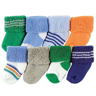 Luvable Friends Baby Boy Newborn and Baby Terry Socks, Blue Orange