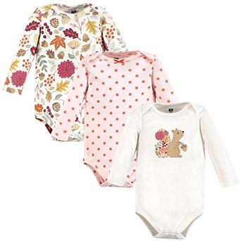 Hudson Baby Infant Girl Cotton Long-Sleeve Bodysuits, Fall Squirrel 3-Pack
