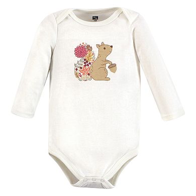 Hudson Baby Infant Girl Cotton Long-Sleeve Bodysuits, Fall Squirrel 3-Pack