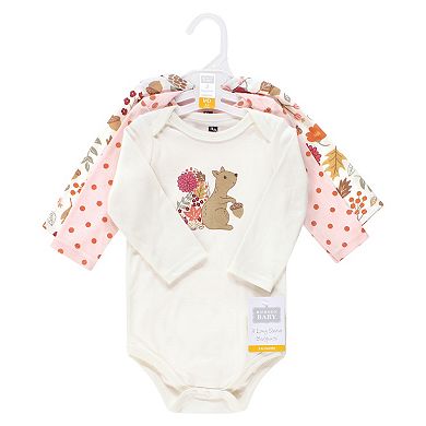 Hudson Baby Infant Girl Cotton Long-Sleeve Bodysuits, Fall Squirrel 3-Pack
