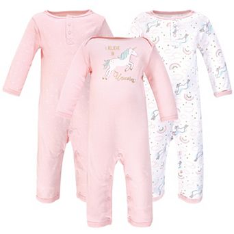 Hudson Baby Infant Girl Cotton Coveralls 3 pk Glitter Unicorn