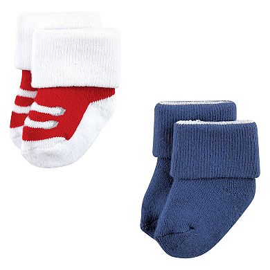 Luvable Friends Baby Boy Newborn and Baby Terry Socks, Red Navy Sneakers 12-Pack