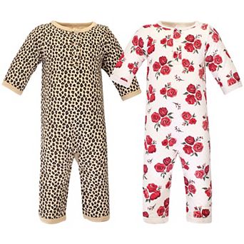 Hudson Baby Infant Girl Premium Quilted Coveralls 2 pk Rose Leopard, 0-3 Months