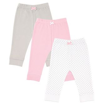 Luvable Friends Baby and Toddler Girl Cotton Pants 3 pk Gray Dot