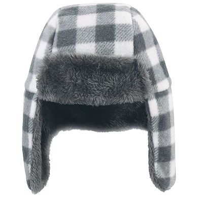 Hudson Baby Unisex Baby Trapper Hat, Mitten and Bootie Set, Charcoal White Plaid, 18-24 Months