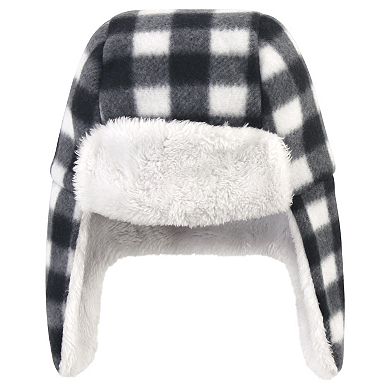 Hudson Baby Unisex Baby Trapper Hat, Mitten and Bootie Set, Black White Plaid