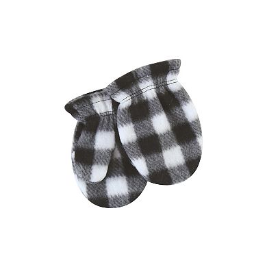 Hudson Baby Unisex Baby Trapper Hat, Mitten and Bootie Set, Black White Plaid