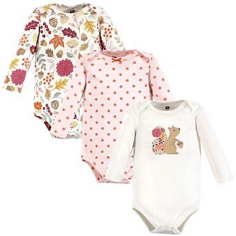 Hudson Baby Infant Girl Cotton Long-Sleeve Bodysuits, Fall Squirrel 3-Pack, 3-6 Months