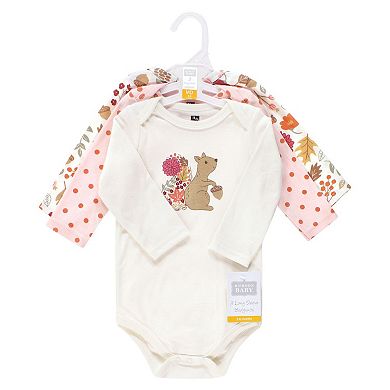 Hudson Baby Infant Girl Cotton Long-Sleeve Bodysuits, Fall Squirrel 3-Pack, 3-6 Months