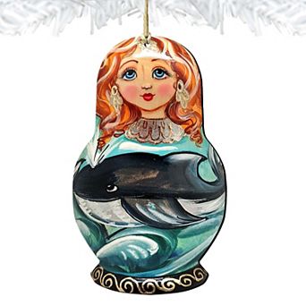 Whale Matreshka Wooden Holiday Ornament by G. DeBrekht - Coastal Holiday Decor