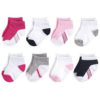 Hudson Baby Infant Girl Cotton Rich Newborn and Terry Socks, White Pink Black