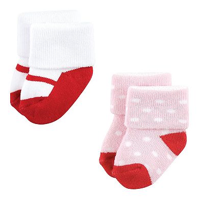 Luvable Friends Baby Girl Newborn and Baby Terry Socks, Coral Lilac Mary Janes 12-Pack, 0-6 Months