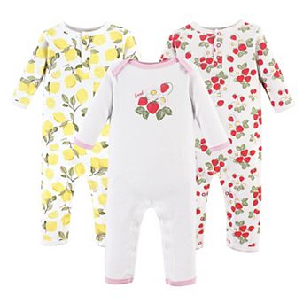 Hudson Baby Infant Girl Cotton Coveralls 3 pk Strawberry Lemon