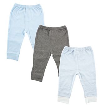 Luvable Friends Baby and Toddler Boy Cotton Pants 3 pk Light Blue Stripe