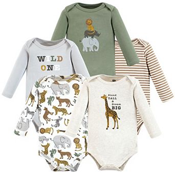 Hudson Baby Cotton Long-Sleeve Bodysuits Set, Rustic Safari, 3-6 Months
