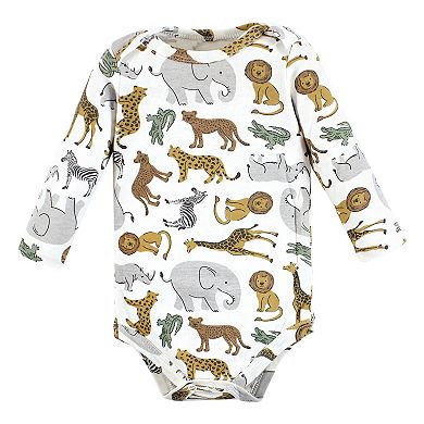 Hudson Baby Unisex Baby Cotton Long-Sleeve Bodysuits, Rustic Safari