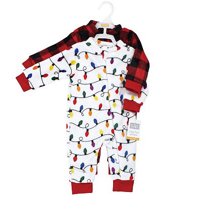 Hudson Baby Unisex Baby Plush Jumpsuits, Christmas Lights, 3-6 Months