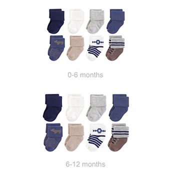 Infant Boy Grow with Me Cotton Terry Socks, Bear, 0-6 and 6-12 Months