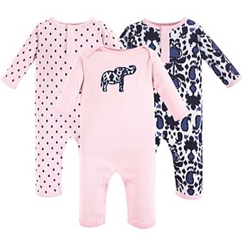 Yoga Sprout Baby Girl Cotton Coveralls 3 pk Ikat Elephant