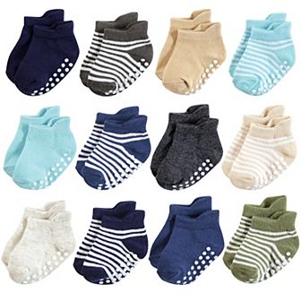 Hudson Baby Infant Boy Non-Skid No-Show Socks, Blue Tan