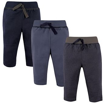 Hudson Baby Infant and Toddler Boy Cotton Pants 3 pk Charcoal Stripe