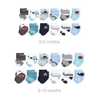 Infant Boy Grow with Me Cotton Terry Socks, Sea Creatures, 0-6 and 6-12 Months