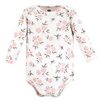 Hudson Baby Infant Girl Cotton Long-Sleeve Bodysuits, Cinnamon Pink Prints 3-Pack