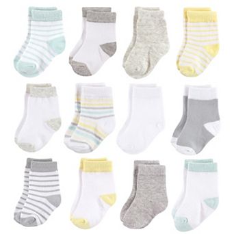 Hudson Baby Infant Unisex Cotton Rich Newborn and Terry Socks, Neutral Stripe