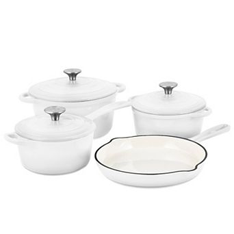 Basque Enameled Cast Iron Cookware Set, 7 pc Set, Nonstick, Oversized Handles, Oven Safe