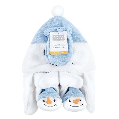 Hudson Baby Infant Boy Trapper Hat, Mitten and Bootie Set, Snowman