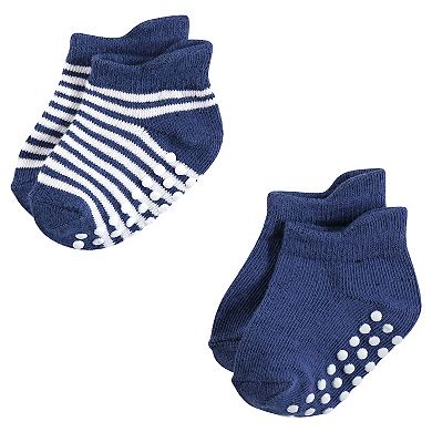 Hudson Baby Infant Boy Non-Skid No-Show Socks, Blue Tan