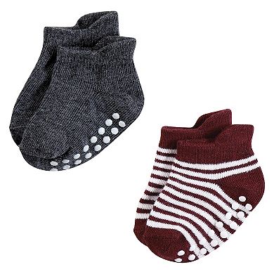 Hudson Baby Infant Boy Non-Skid No-Show Socks, Blue Burgundy