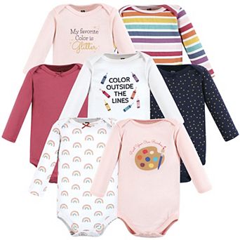 Hudson Baby Infant Girl Cotton Long-Sleeve Bodysuits, Creativity